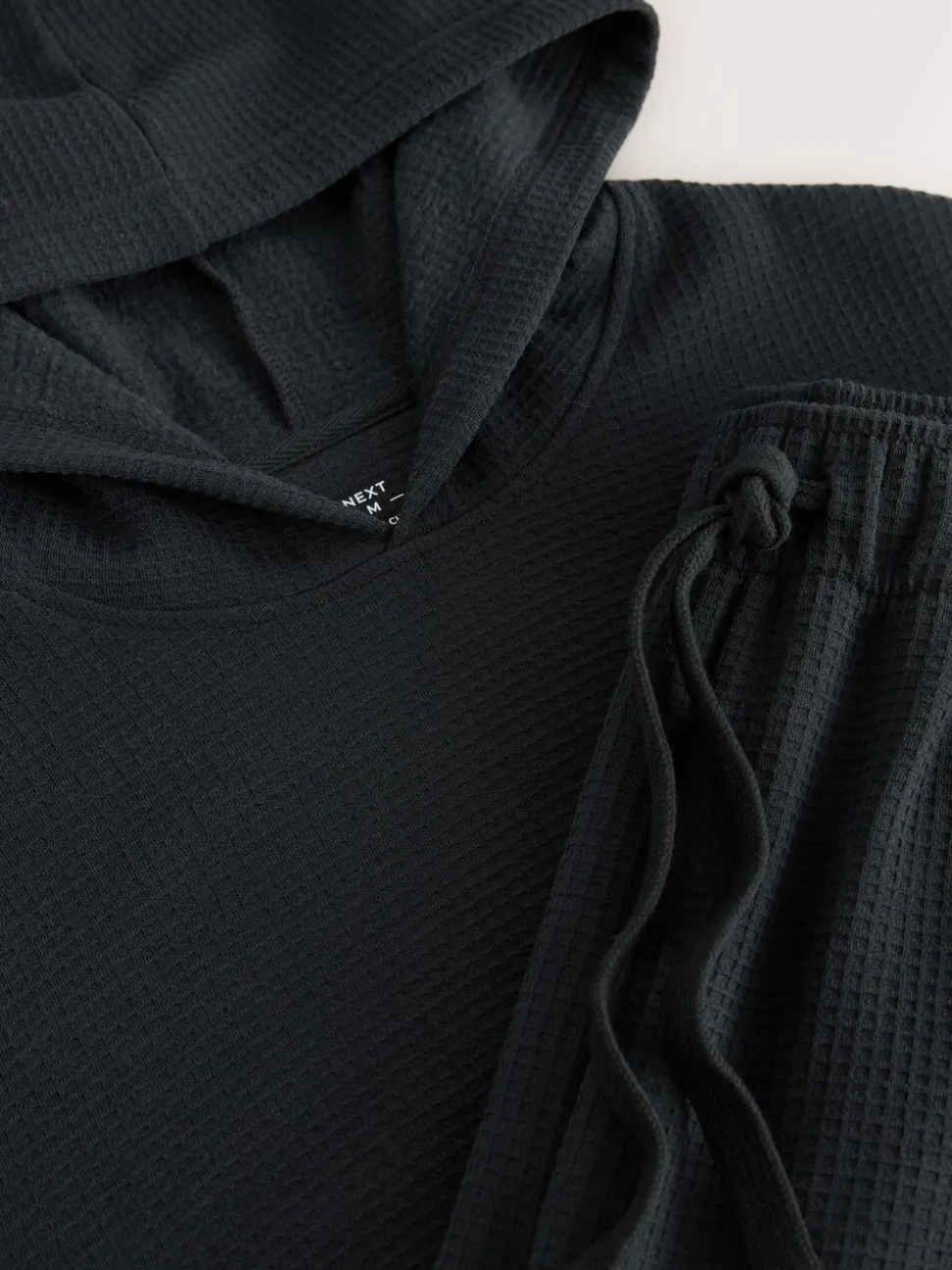 Black Soft Waffle Pyjamas Hoodie Set