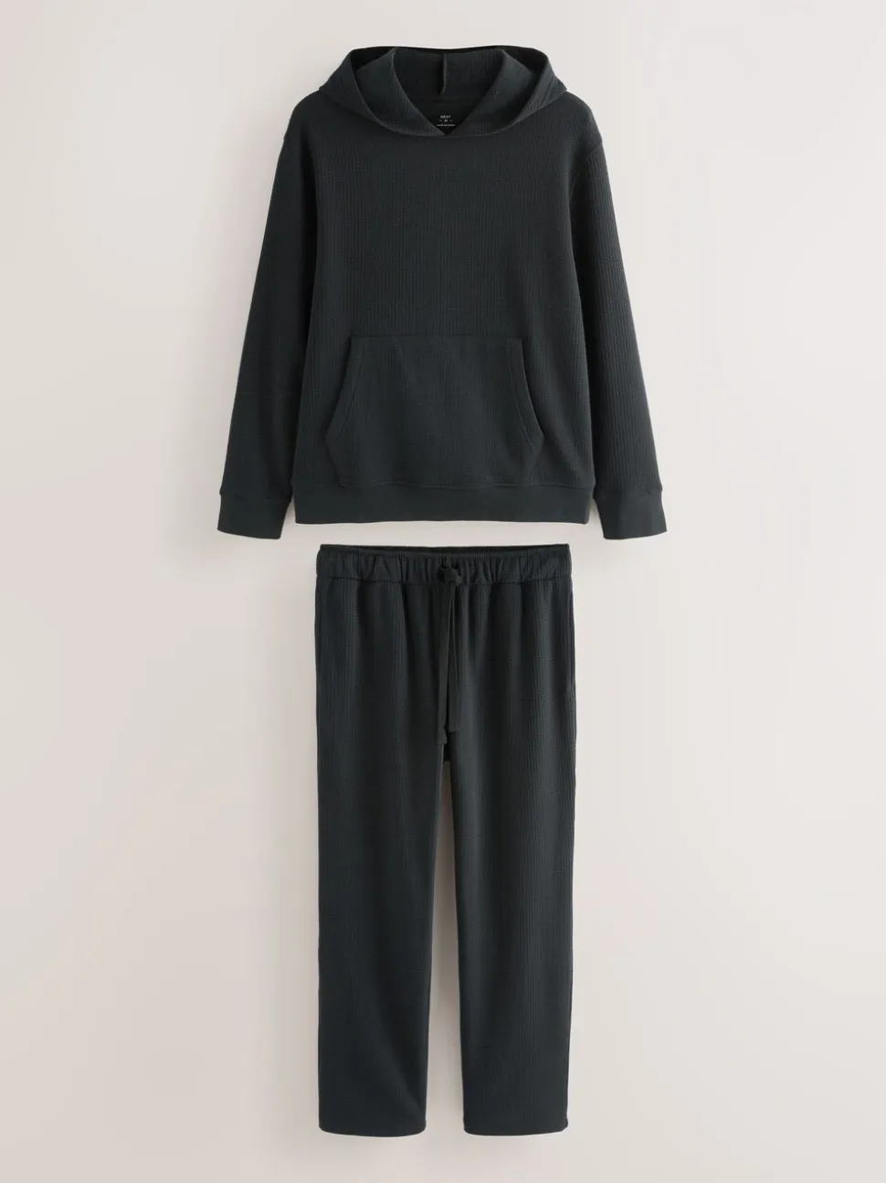 Black Soft Waffle Pyjamas Hoodie Set