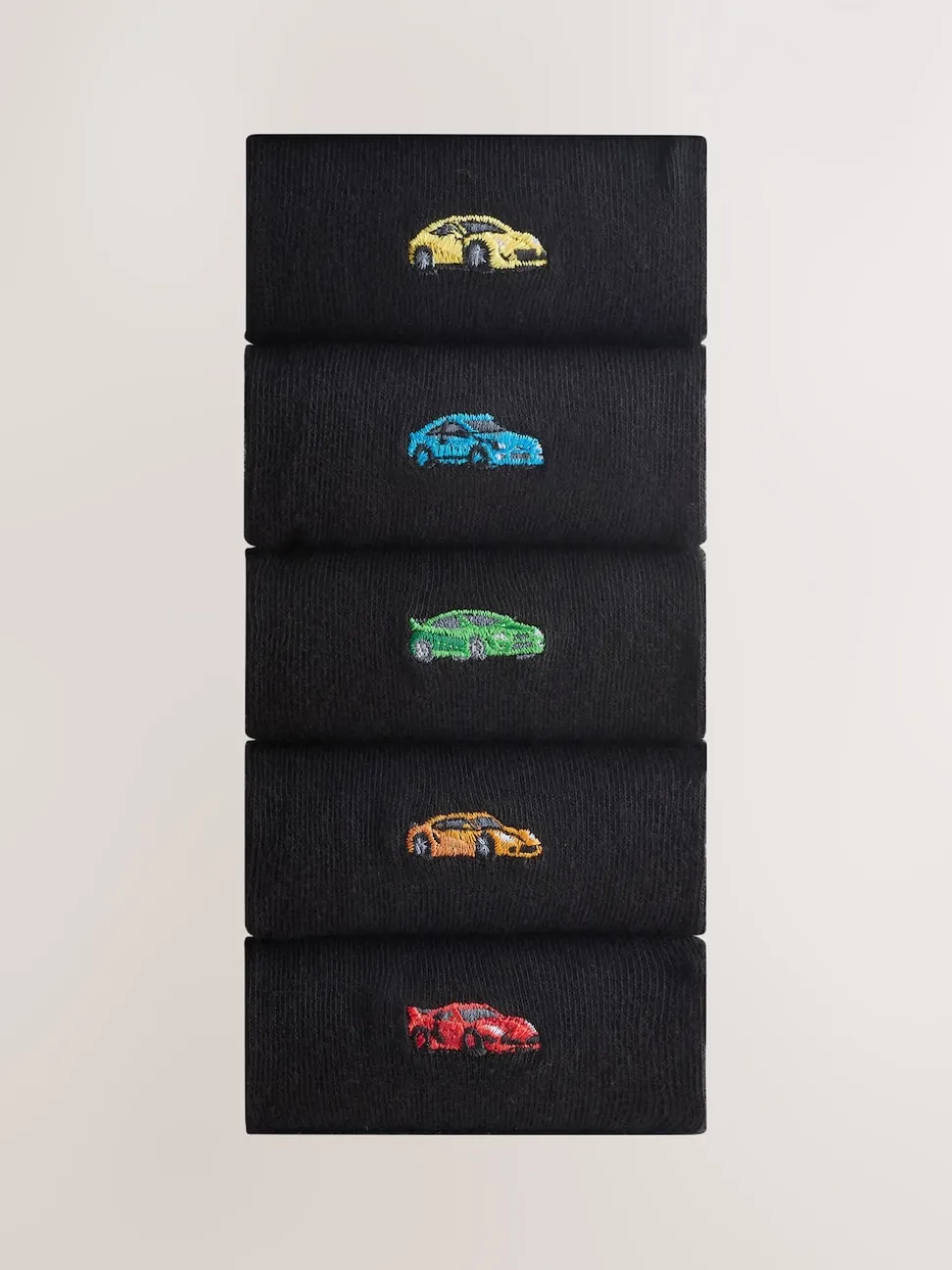 Black Sports Cars Fun Embroidered Socks 5 Pack