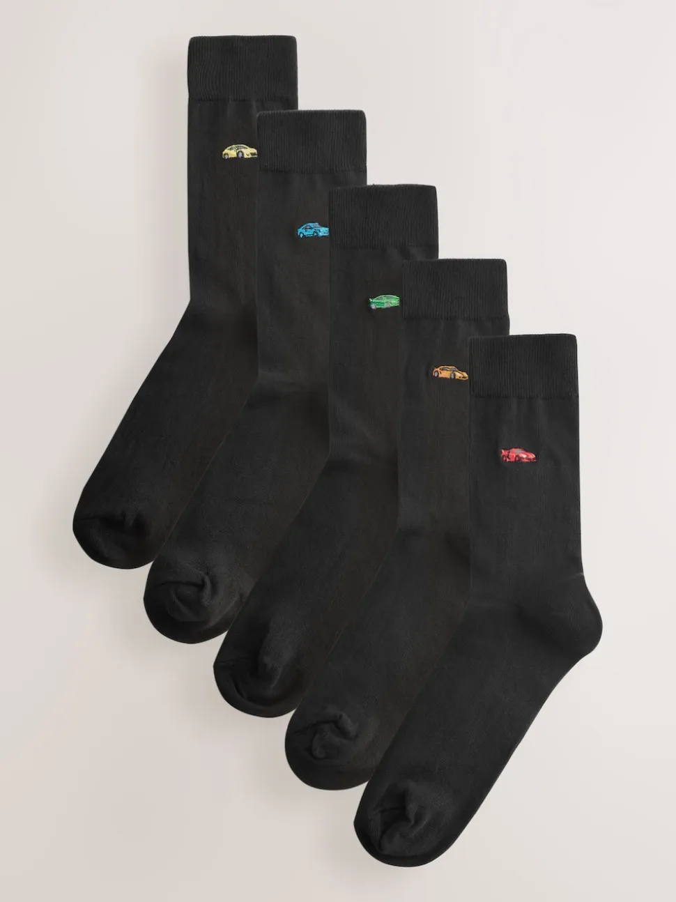 Black Sports Cars Fun Embroidered Socks 5 Pack