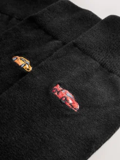 Black Sports Cars Fun Embroidered Socks 5 Pack