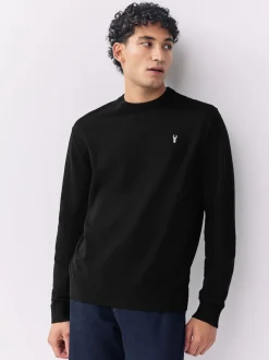 Black Stag Logo Regular Fit Cotton Rich Crew Neck Jumper