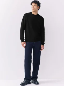 Black Stag Logo Regular Fit Cotton Rich Crew Neck Jumper
