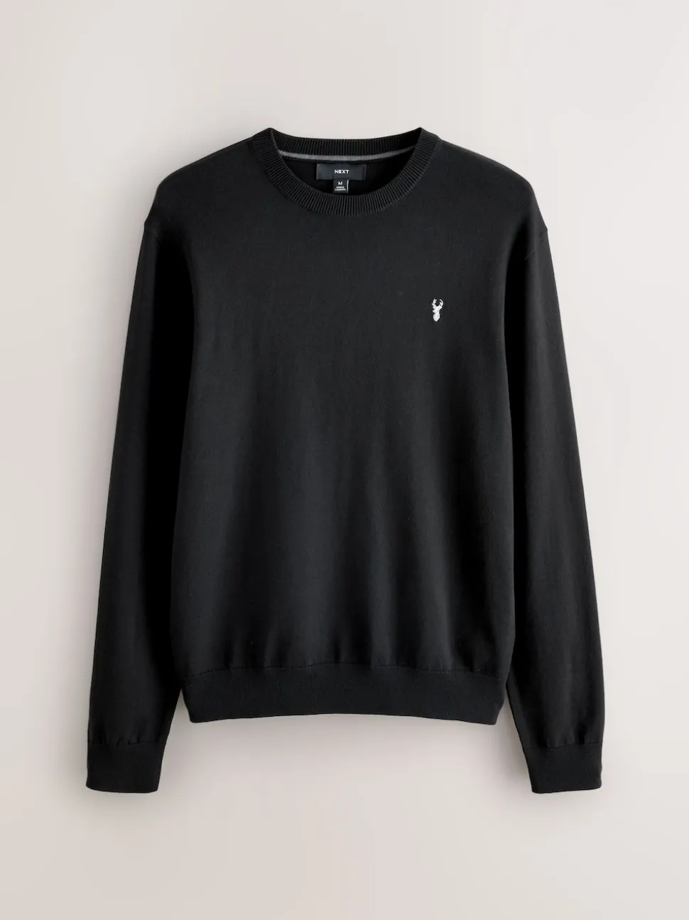 Black Stag Logo Regular Fit Cotton Rich Crew Neck Jumper