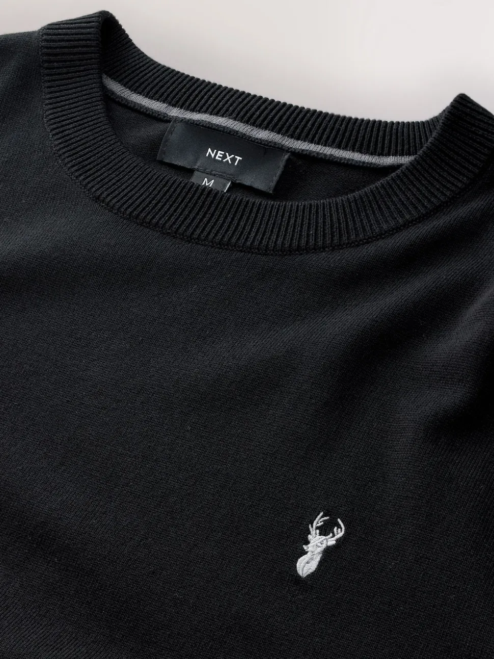 Black Stag Logo Regular Fit Cotton Rich Crew Neck Jumper