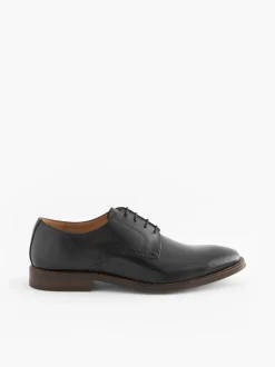 Black Standard Fit Leather Contrast Sole Derby Shoes