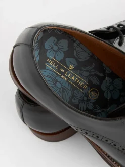Black Standard Fit Leather Contrast Sole Derby Shoes