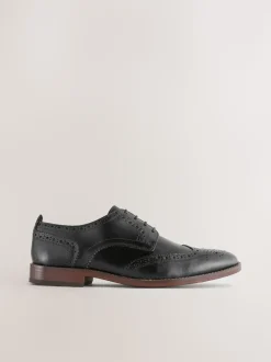Black Standard Fit Leather Contrast Sole Brogue Shoes