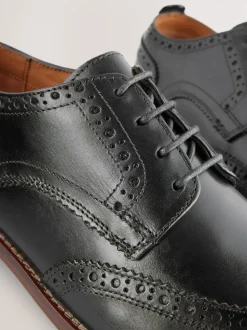 Black Standard Fit Leather Contrast Sole Brogue Shoes