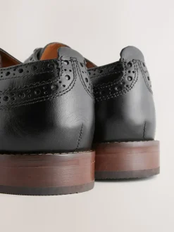 Black Standard Fit Leather Contrast Sole Brogue Shoes