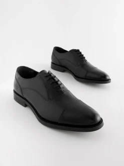 Black Standard Fit Leather Oxford Toecap Shoes