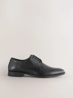 Black Standard Fit Leather Plain Derby Shoes