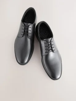 Black Standard Fit Leather Plain Derby Shoes