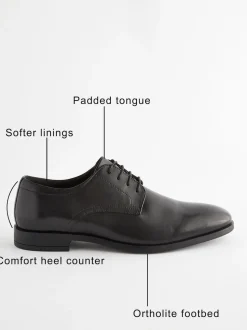 Black Standard Fit Leather Plain Derby Shoes