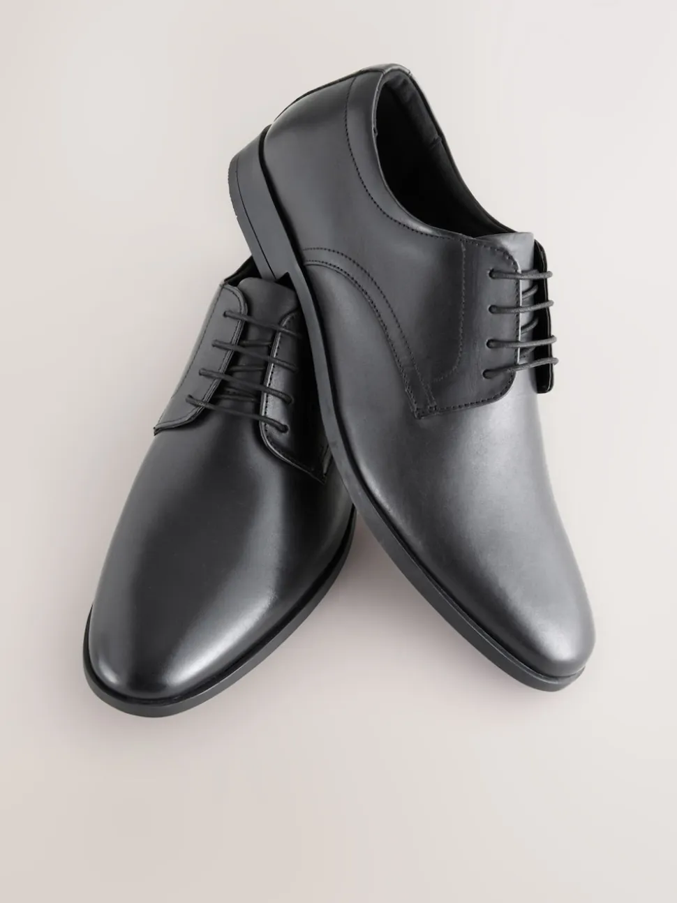 Black Standard Fit Leather Plain Derby Shoes
