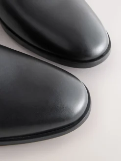 Black Standard Fit Leather Plain Derby Shoes