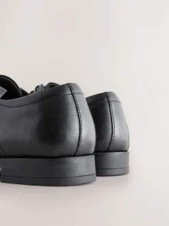 Black Standard Fit Leather Plain Derby Shoes