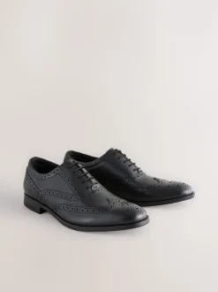 Black Standard Fit Leather Oxford Brogue Shoes