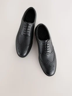 Black Standard Fit Leather Oxford Brogue Shoes