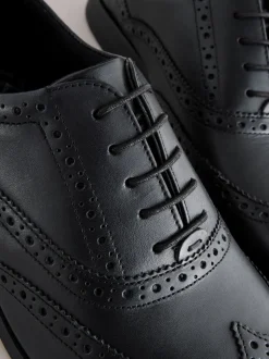 Black Standard Fit Leather Oxford Brogue Shoes