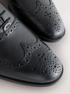 Black Standard Fit Leather Oxford Brogue Shoes