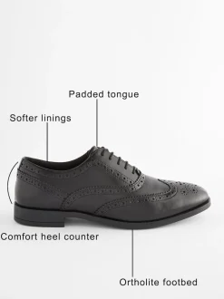 Black Standard Fit Leather Oxford Brogue Shoes