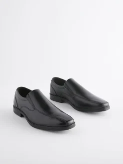 Black Standard Fit Leather Panel Slip On Shoes