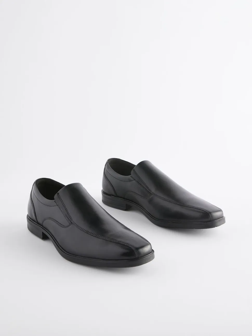 Black Standard Fit Leather Panel Slip On Shoes