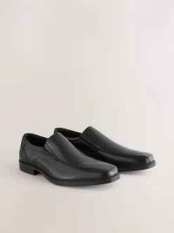 Black Standard Fit Leather Panel Slip On Shoes
