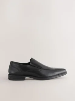 Black Standard Fit Leather Panel Slip On Shoes