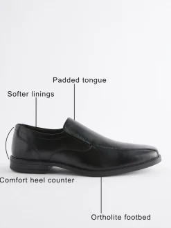 Black Standard Fit Leather Panel Slip On Shoes