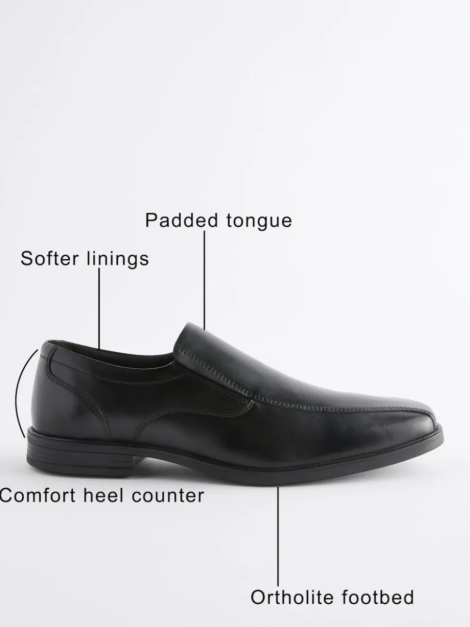 Black Standard Fit Leather Panel Slip On Shoes