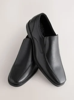 Black Standard Fit Leather Panel Slip On Shoes