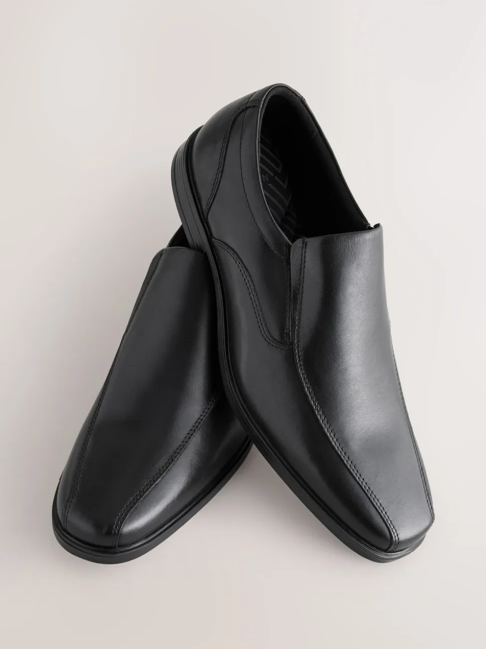 Black Standard Fit Leather Panel Slip On Shoes