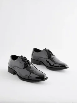 Black Standard Fit Patent Oxford Toe Cap Shoes