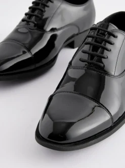 Black Standard Fit Patent Oxford Toe Cap Shoes