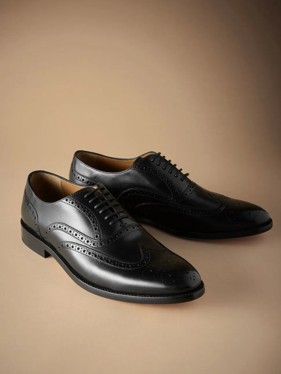 Black Standard Fit Signature Italian Leather Wingcap Brogue Shoes