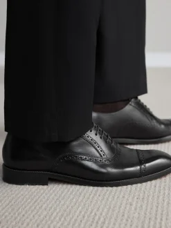 Black Standard Fit Signature Italian Leather Wingcap Brogue Shoes