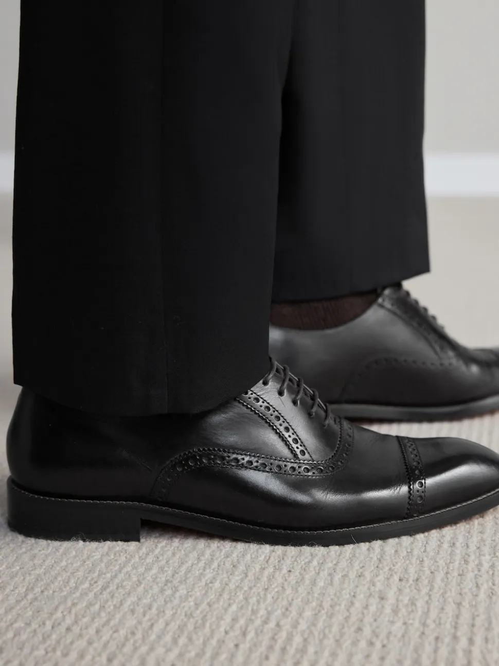 Black Standard Fit Signature Italian Leather Wingcap Brogue Shoes