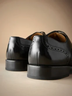 Black Standard Fit Signature Italian Leather Wingcap Brogue Shoes