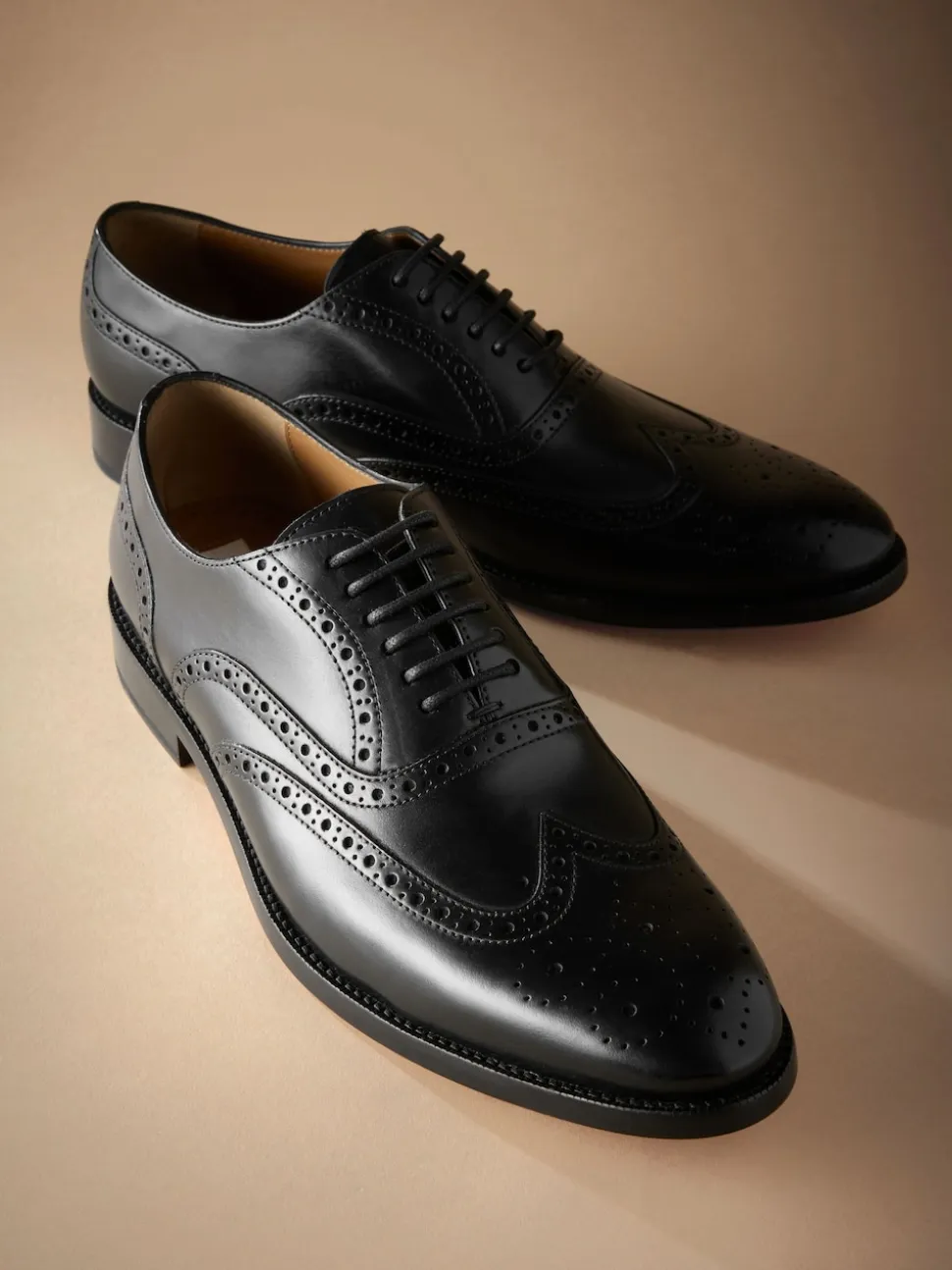 Black Standard Fit Signature Italian Leather Wingcap Brogue Shoes