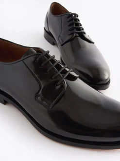 Black Standard Fit Signature Leather Sole Derby Shoes