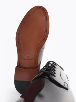 Black Standard Fit Signature Leather Sole Derby Shoes