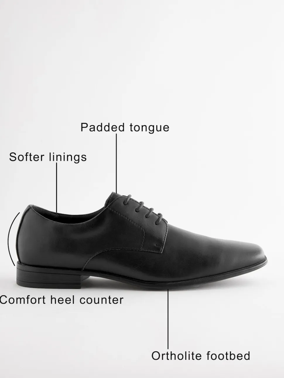 Black Standard Fit Slim Square Derby Shoes