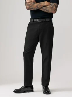 Black Straight Fit Belted Soft Touch Chino Trousers