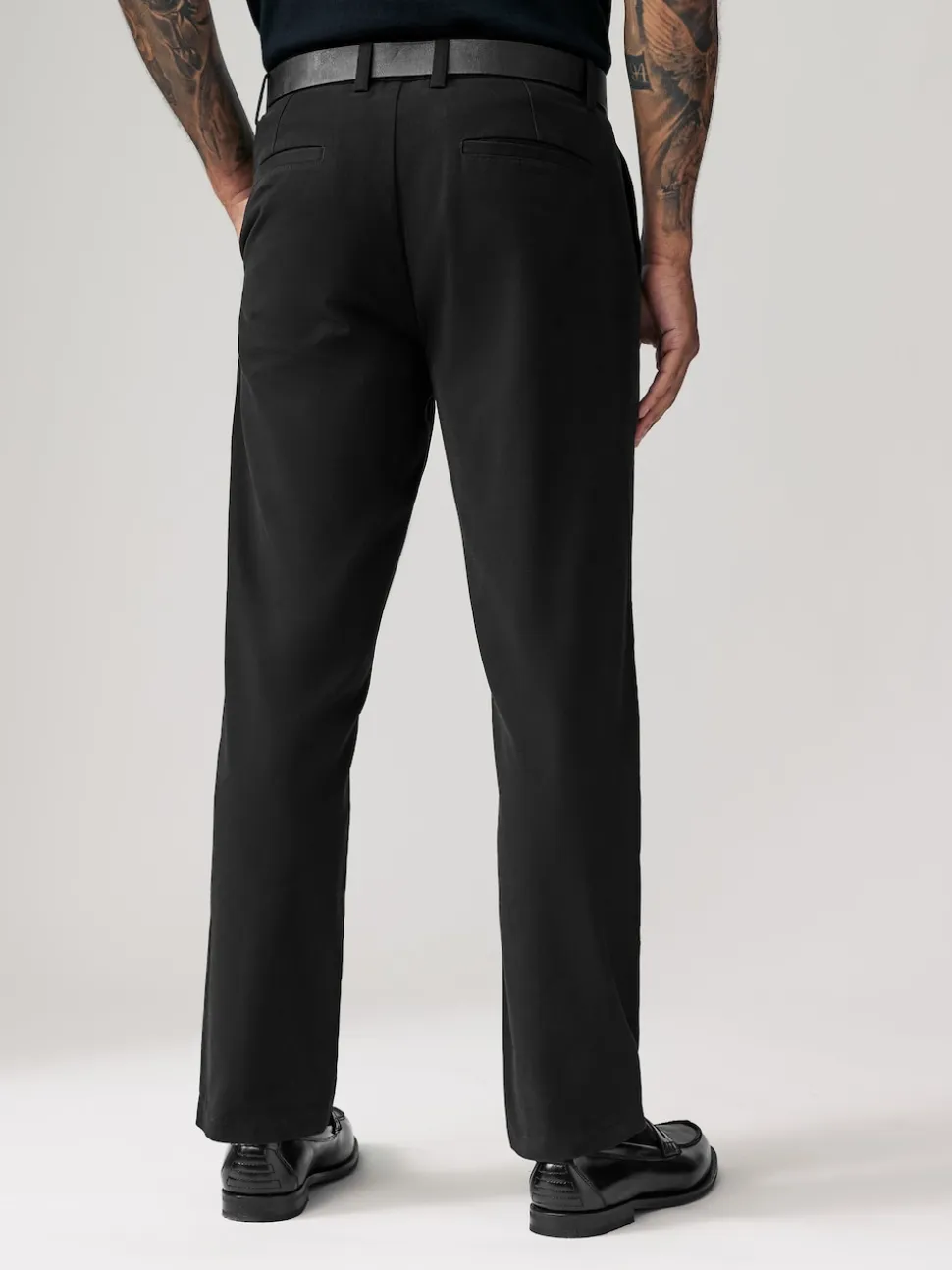 Black Straight Fit Belted Soft Touch Chino Trousers
