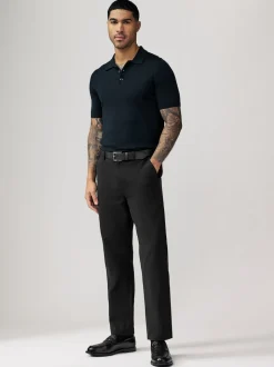 Black Straight Fit Belted Soft Touch Chino Trousers