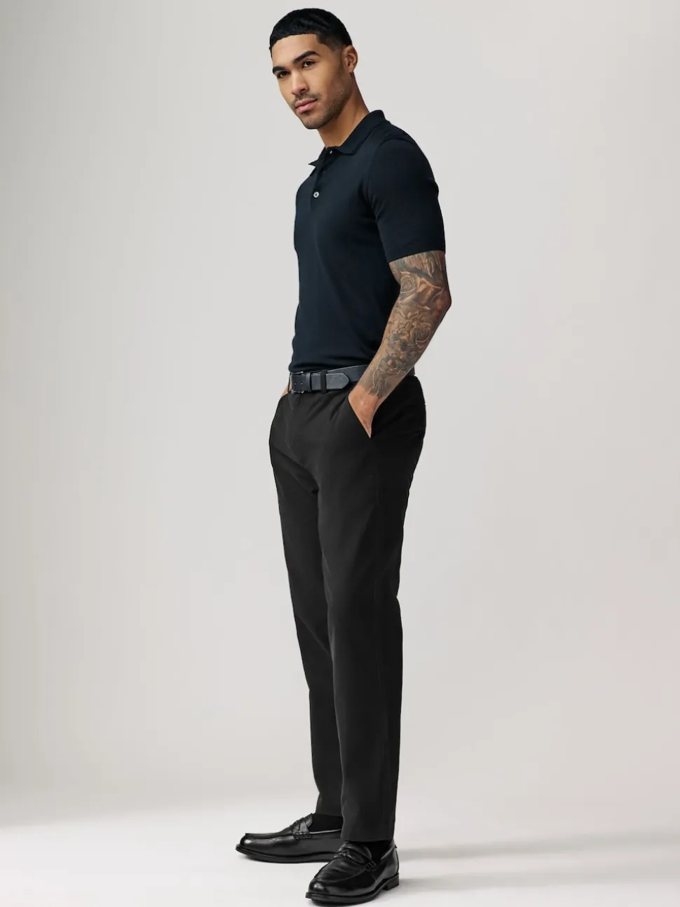 Black Straight Fit Belted Soft Touch Chino Trousers