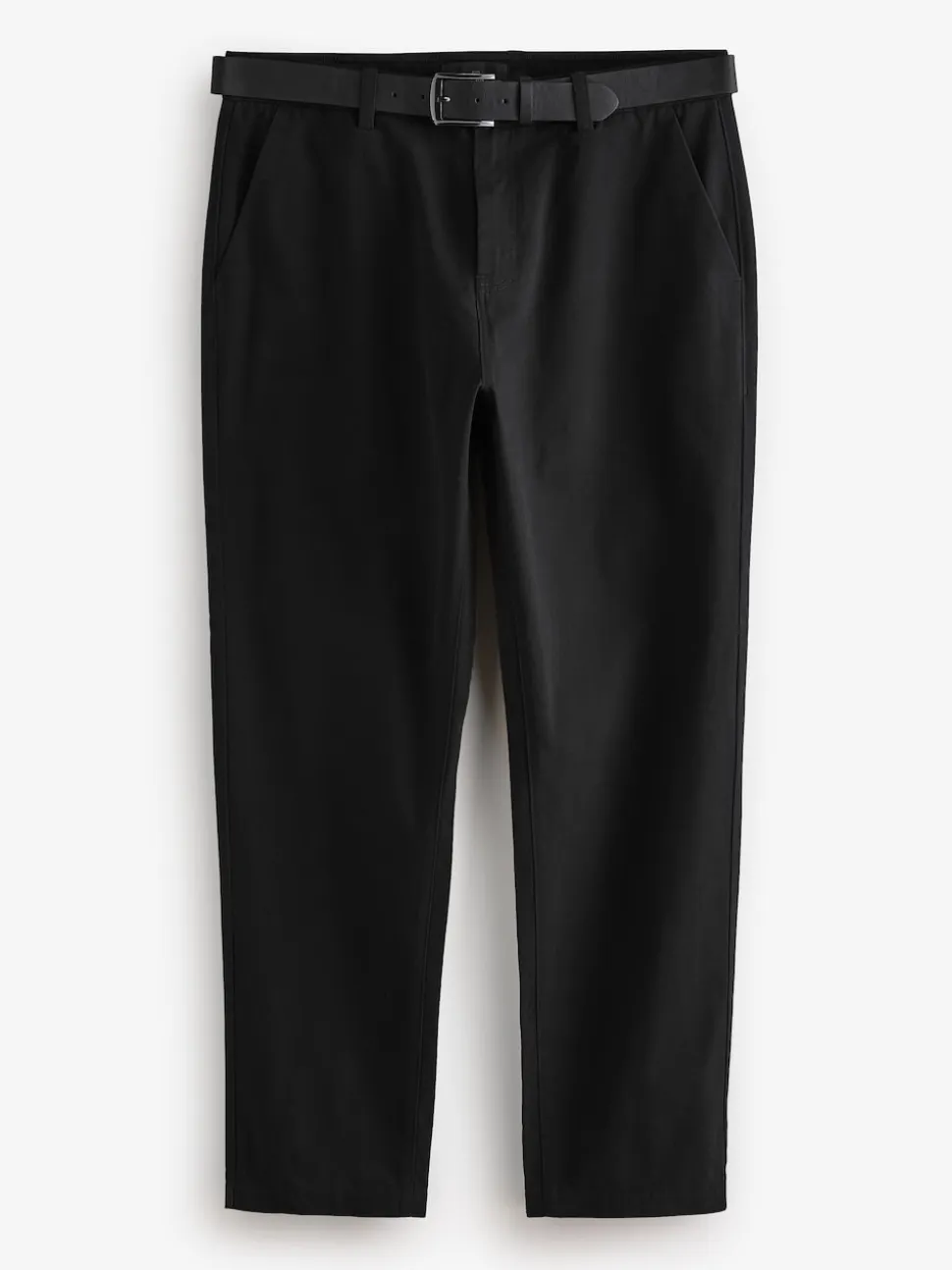 Black Straight Fit Belted Soft Touch Chino Trousers