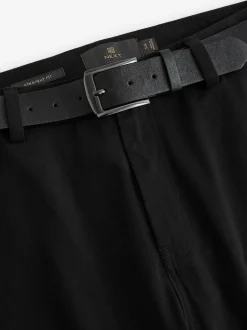 Black Straight Fit Belted Soft Touch Chino Trousers